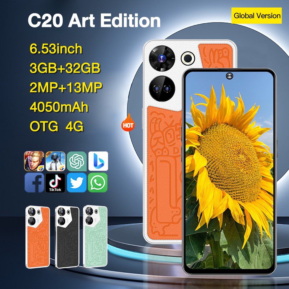 Original C20 Art Edition smart phone 6.53 inch 3 + 32GB Android 10 2024 hot selling Mobile phones Support OTG GPT4